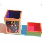 Porta caneta e porta clips decorado em M D F.